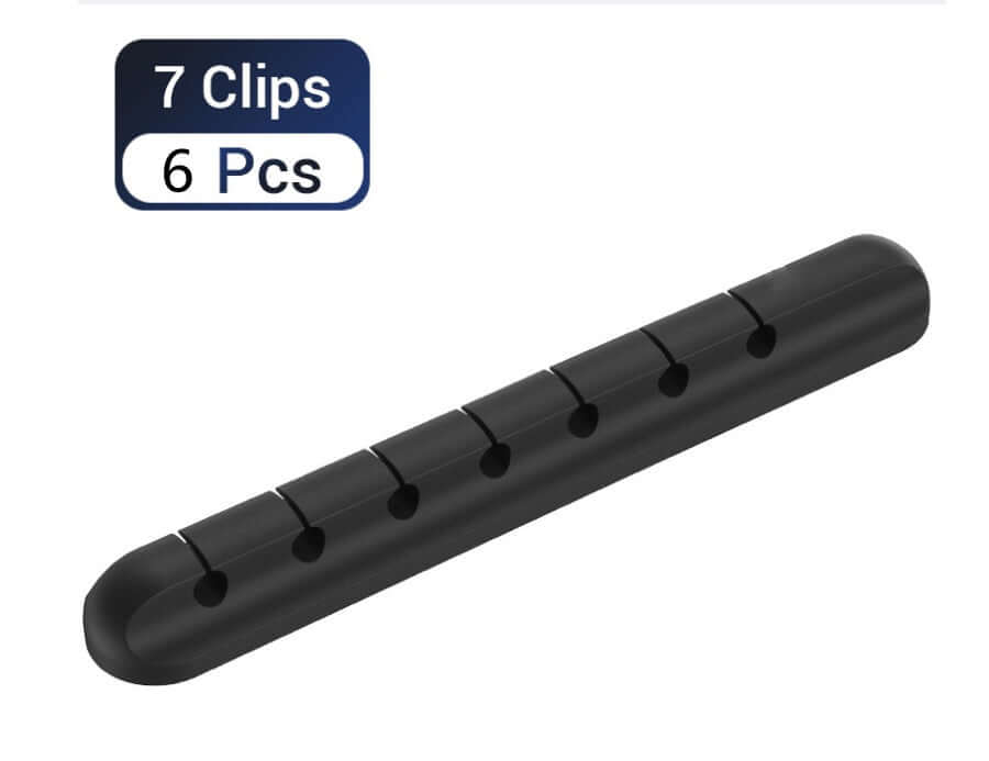 Desktop cable organizer clips in black, featuring 7 clips to manage multiple wires efficiently.