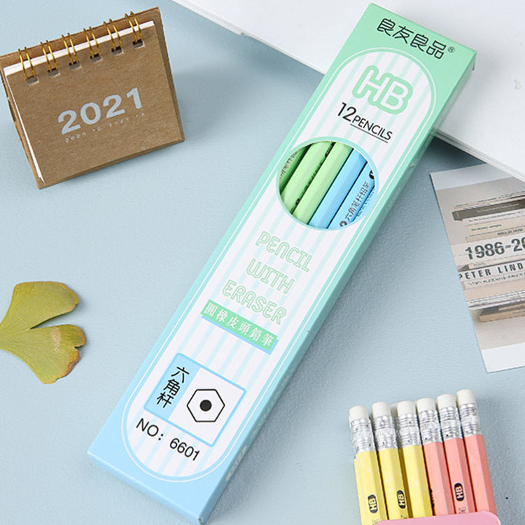 HB Wooden Pencils with Eraser – Hexagonal, 12-Pack for School & Office