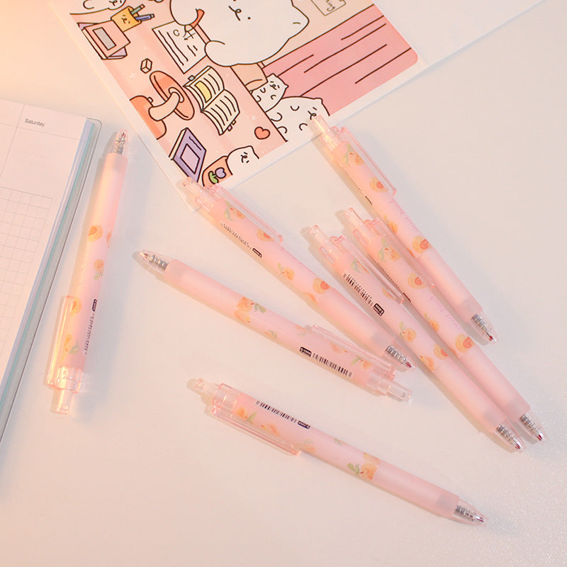 Kawaii Peach Press Gel Pen – Cute 0.5mm Smooth Writing Korean Stationery