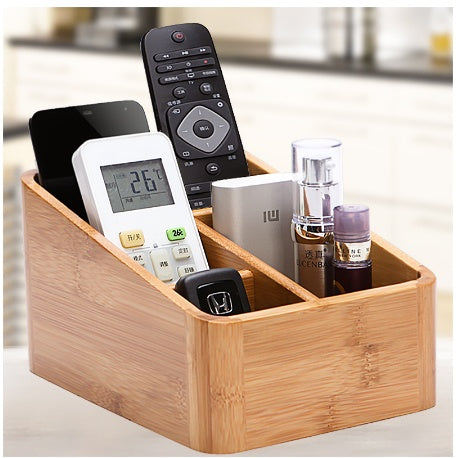 Bamboo Desktop Organizer – Storage Box for Remotes, Stationery & Office Supplies - My Store