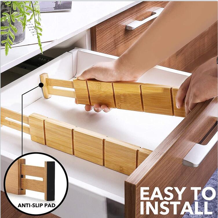 Retractable Bamboo Drawer Dividers – Adjustable Desk & Kitchen Organizer