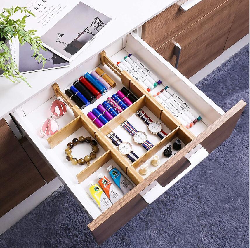 Retractable Bamboo Drawer Dividers – Adjustable Desk & Kitchen Organizer