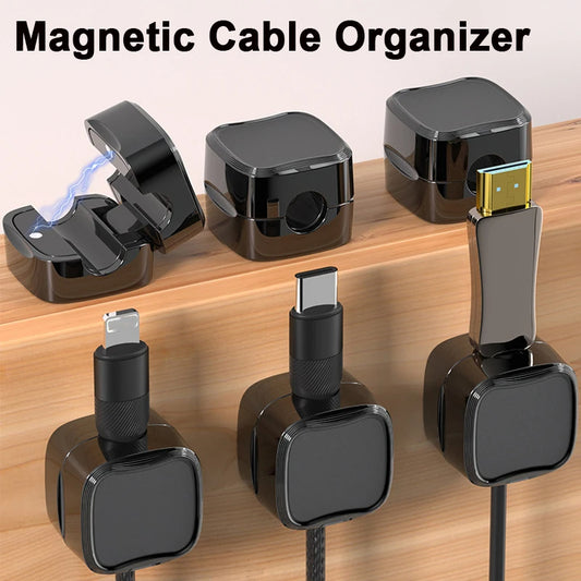 Magnetic Cable Organizer clip opened showing internal magnets - Efficient Office