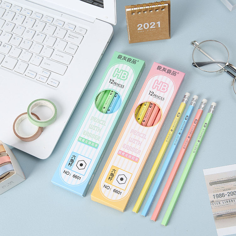 HB Wooden Pencils with Eraser – Hexagonal, 12-Pack for School & Office