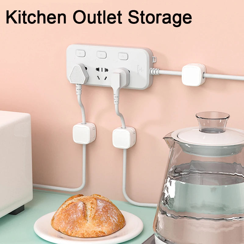 Kitchen Outlet Storage - clips holding appliance cords near outlet - Efficient Office