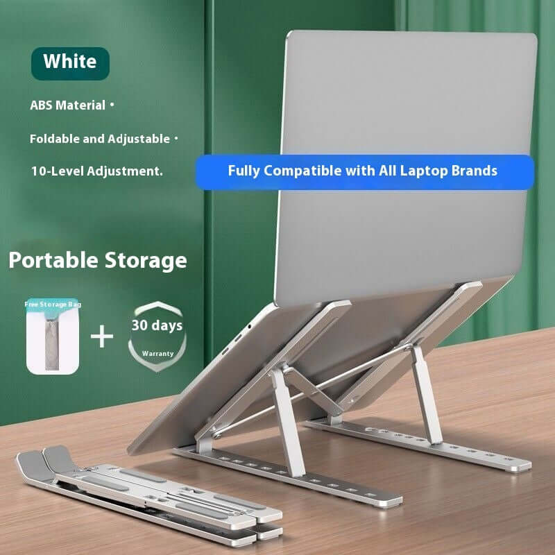 Adjustable laptop stand showcasing ergonomic design and 10-level adjustment for all laptop brands.
