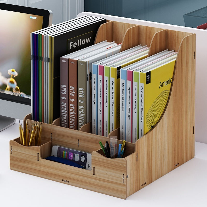 Wood Desk Organizer with Drawer – File & Stationery Storage Box - My Store