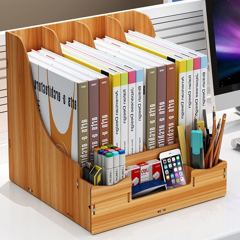 Wood Desk Organizer with Drawer – File & Stationery Storage Box - My Store