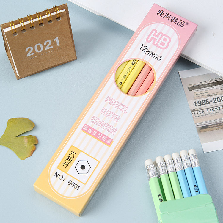 HB Wooden Pencils with Eraser – Hexagonal, 12-Pack for School & Office